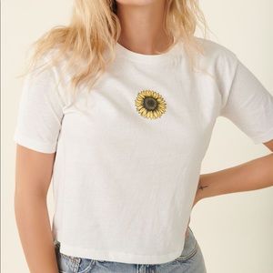 Garage Sunflower Art Bright White Short Sleeve Top